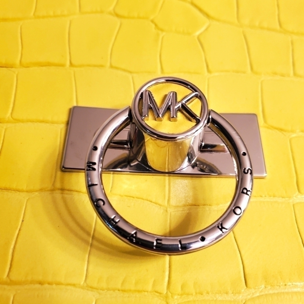 MICHAEL KORS HENDRIX SHOULDER FLAP BAG YELLOW CROC GENUINE LEATHER CROSSBODY - Picture 7 of 15
